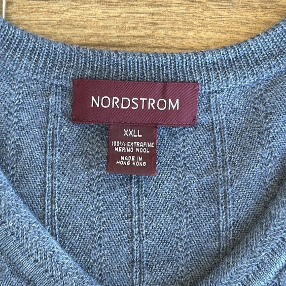 Nordstrom Men’s 100% Extrafine Merino Wool V-Neck Pullover Sweater in Blue, XXL - Picture 4 of 11